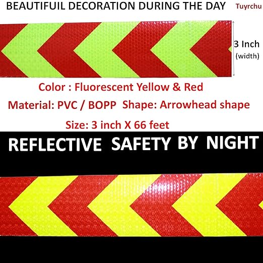 Reflective Tape Outdoor Waterproof 3 inch X 66 feet, High Visibility Hazard Conspicuity Warning Safety Industrial Marking Tape