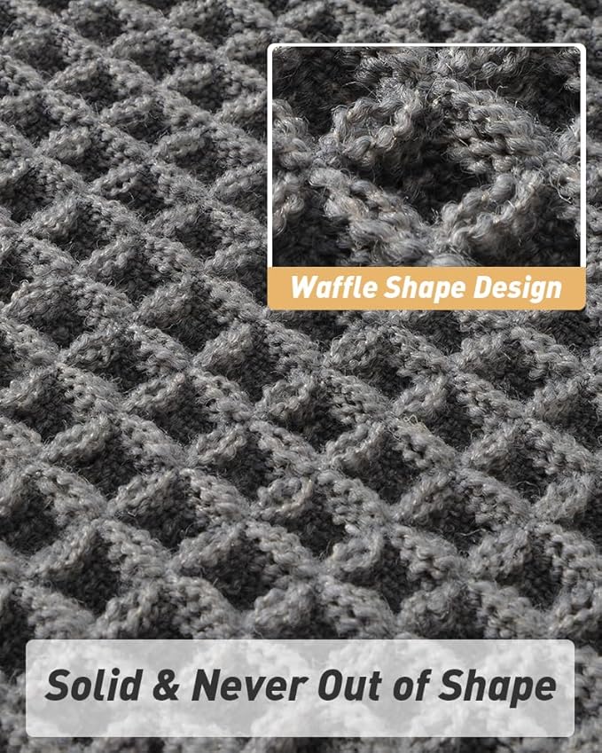 AMOAMI Upgraded Waffle Runner Rug Super Absorbent Non Slip Bath Mats for Bathroom Floor Machine Washable Bathroom Runner Rug with Tassels, Ideal for Hallway Bedroom Laundry Room, Dark Grey, 17" x 60"