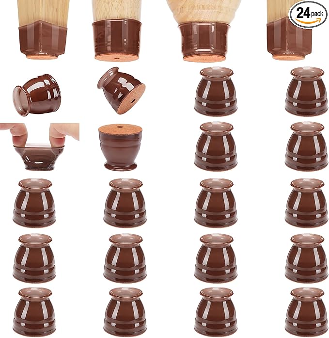 CHUNZEXI 24 Pack Chair Leg Floor Protectors for Hardwood Floors, Silicone Felt Covers Pads Caps, Protect Wood Furniture Feet Floors Noise Reduce and Scratch (Universal Small & Brown)