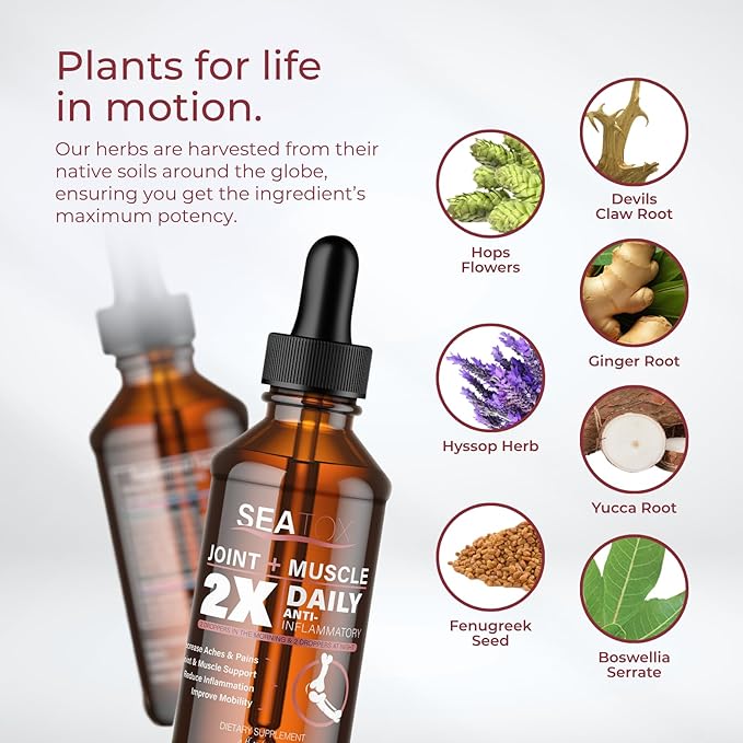 Joint + Muscle Liquid Support - Natural Herbal Blend - For Joint Support, Cartilage, Mobility & Heart Health - Fast-Acting Liquid Supplement - 98% Absorption - Made in the USA - 30-Day Supply