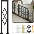 U-Shaped Stair Handrail, Black Wrought Iron Hand Rails Decorative Railing for Indoor Stairs, Porch Deck Loft Corridor Safety Non-Slip Support Poles, with Diamond Pattern (3FT/90CM)