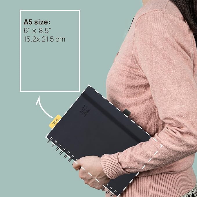 POPRUN Daily Planner 2025-2026 One Page per Day (6'' x 8.5'') with Spiral Bound Leather Soft Cover, Academic Year Appointment Book (Jul.2025 - Jun.2026) with Hourly Slots, Inner Pocket- Forest Green