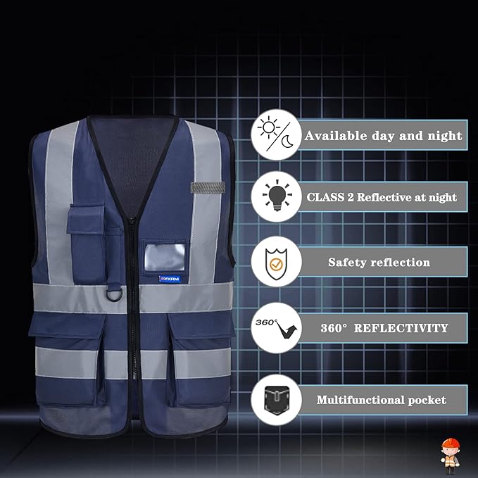 A-SAFETY Big and tall navy blue hi vis vest 4XL 5XL