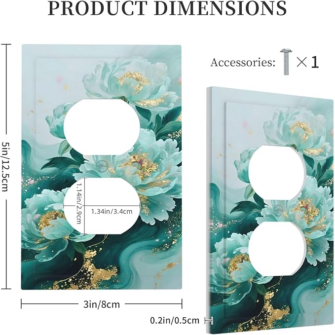 Outlet Covers Gold Green Floral Gilt Marble Flower Decorative 1 Gang Duplex Light Switch Cover Plate Receptacle Wall Plate Electrical Switch Plate Covers for Bathroom Decor
