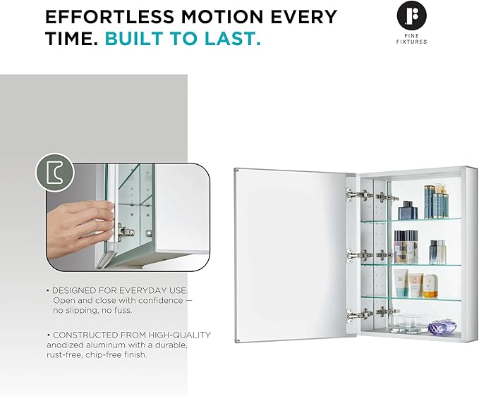 Fine Fixtures Bathroom Medicine Cabinet, Aluminum, Recessed/Surface Mount, Right/Left Hinged, Mirrored Interior (24 x 30)