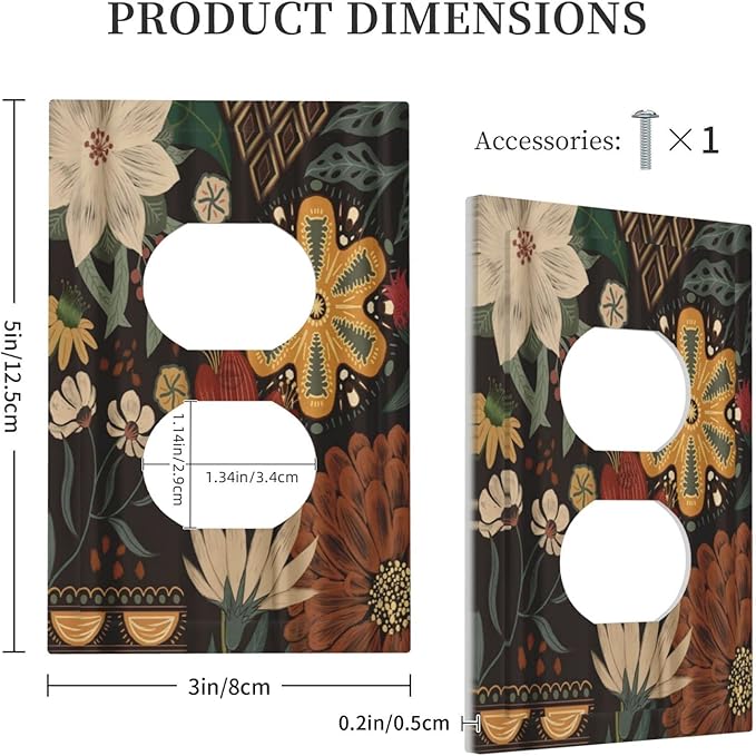 Outlet Covers Boho Floral Tropical Leaves 1 Gang Duplex Light Switch Cover Decorative Bohemian Flowers Botanical Single Receptacle Wall Plate Covers Electrical Device Switchplate for Bathroom