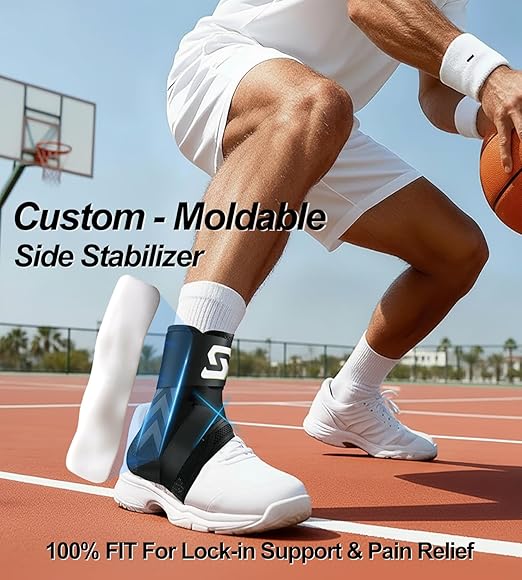 Quick Lace Ankle Brace with Custom Moldable Side Stabilizer Pads, Slim-Fit Adjustable Ankle Support for Men & Women, Ankle Stabilizer for Sprains, Injury Recovery, Running & Sports, M - 2 Moldable Plate