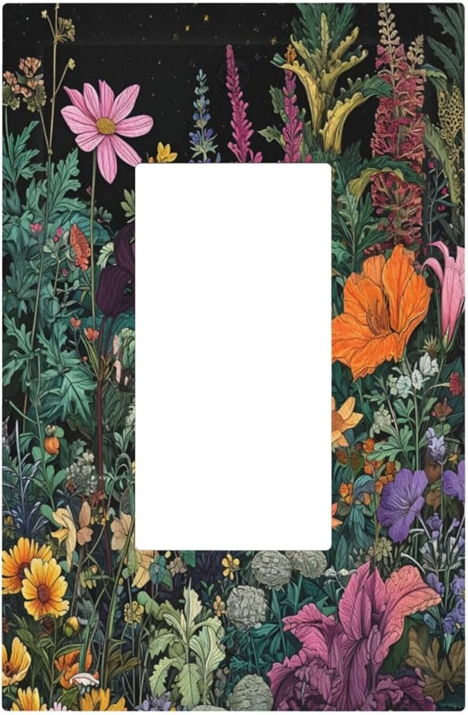 Decorative Outlet Covers Colorful Floral Dark Sky Wildflower Plants 1 Gang Rocker Light Switch Cover Plate Single Gfci Light Switch Covers Wall Plate for Bathroom Decor