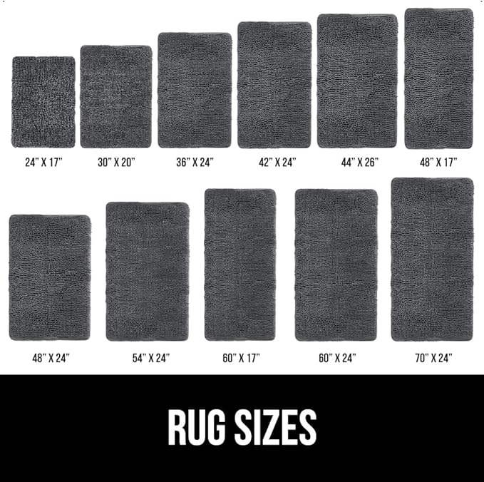 GORILLA GRIP Bath Rug Mat 48x24, Soft Absorbent Chenille, Quick Dry Microfiber Mats, Rubber Backing Washable Shower Floor Rugs, Bathmat Runner, US Designed Bathroom Home Decor Accessories Charcoal