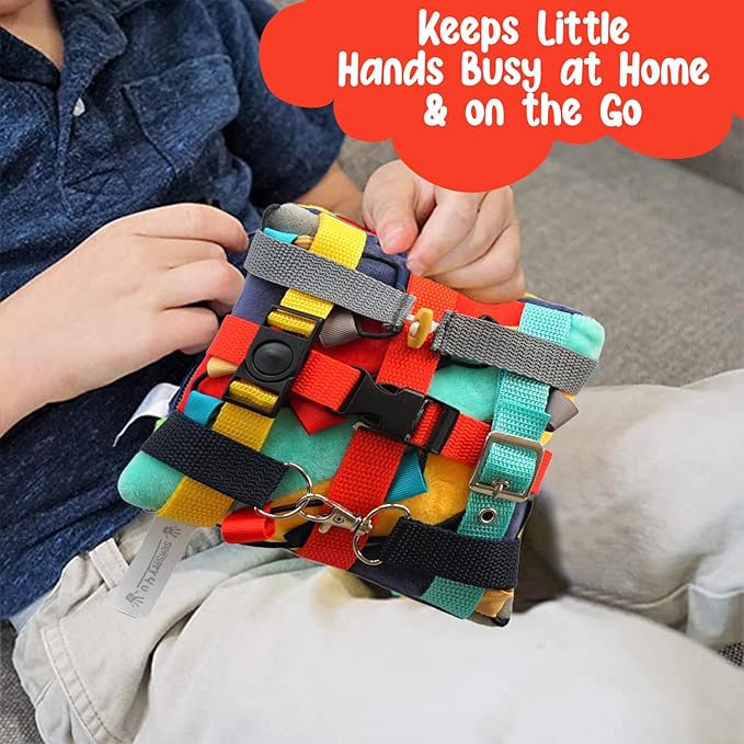 SENSORY4U Buckle Pillow Sensory Fine Motor Development Toy Activity Plushie - OT Therapy Tool Threading Counting Colors Latches Sorting Skills in One - 2nd Edition