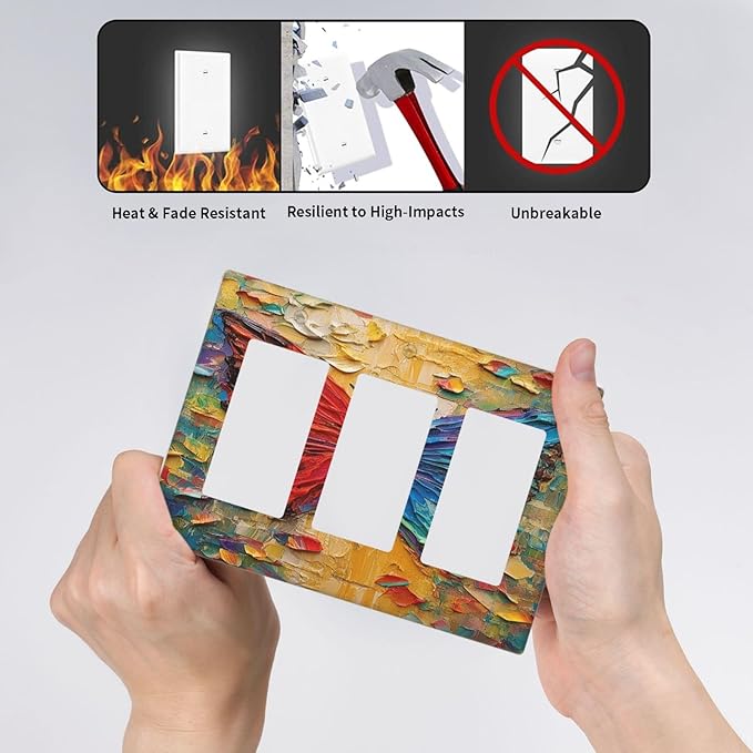 Light Switch Covers Colorful Butterfly Animal Insects Wall Art Abstract 3 Gang Rocker Electrical GFCI Decorative Triple Outlet Wall Plate Cover Switchplate for Bedroom Home Decor