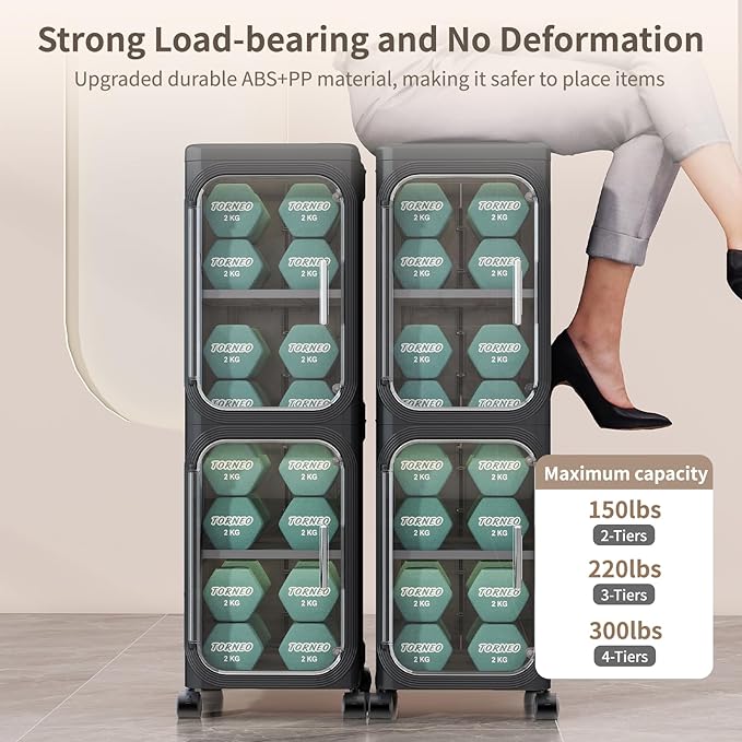 KHNR 3-Tiers Slim Bathroom Storage Cabinet, Foldable Storage Cabinets,Narrow Bathroom Storage,Movable Bathroom Storage Organizer for Small Spaces,Bathroom,Kitchen,Laundry,Black