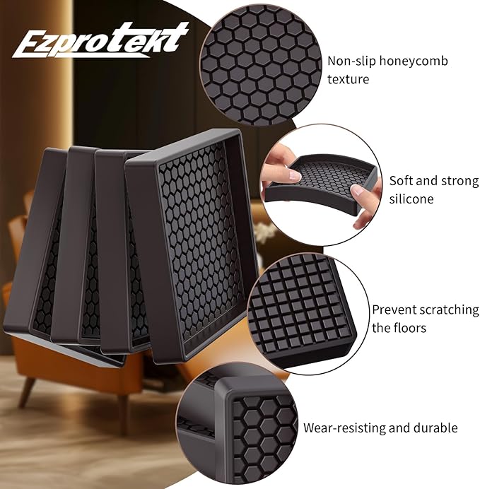 Ezprotekt Non Slip Furniture Pads, 12 Pcs 2.5" Anti Skid Rubber Furniture Caster Cups, Anti-Slip Furniture Coasters for Hardwood Floors, Anti Slide Floor Protectors for Bed Couch Stoppers (Brown)