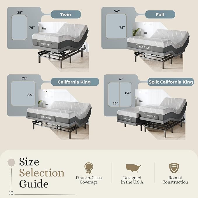 Sven & Son Harmony Adjustable Bed Base, Head and Foot Lift, Massage, Under-Bed Lights, USB, Gel Memory, Zero Gravity Smart Frame - Full + 14 inch Hybrid Spring Matt (Medium Soft)