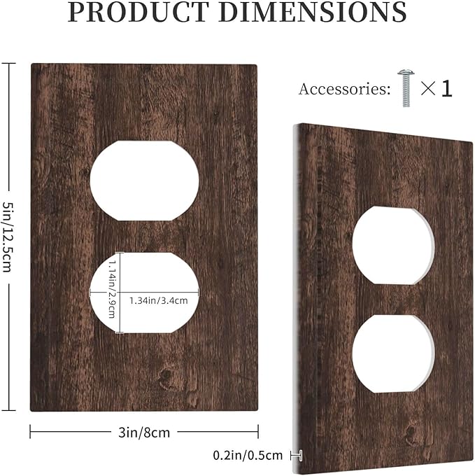 Outlet Covers Rustic Dark Brown Wood Grain 1 Gang Duplex Wall Plate Decorative Switch Plates Electrical Receptacle Faceplate Light Switch Cover for Farmhouse Bedroom Decor