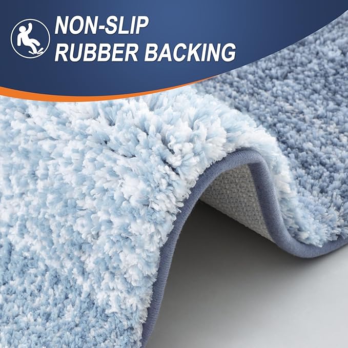 OLANLY Bathroom Rug Set 2 Piece, Soft Absorbent Microfiber Bath Rug Set, Non-Slip, Machine Wash Dry, Plush Shaggy Bath Mats for Bathroom (30"x20"+24"x16", Blue)