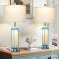 Farmhouse Table Lamps Set of 2 for Living Room, 27" Tall Rustic Vintage Table Lamp with USB A+C Charging Ports & AC Outlet, Modern Retro industrial Nightstand Bedside Lamp for Bedroom Side Table Decor