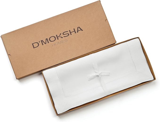 D'Moksha Homes Linen White Table Runner 72 Inches Long - 100% Pure Linen Hemstitch Table Runner 14 x 72 Inch for Dresser, Dining, Valentines, Spring, Easter - Classic Hemstitch