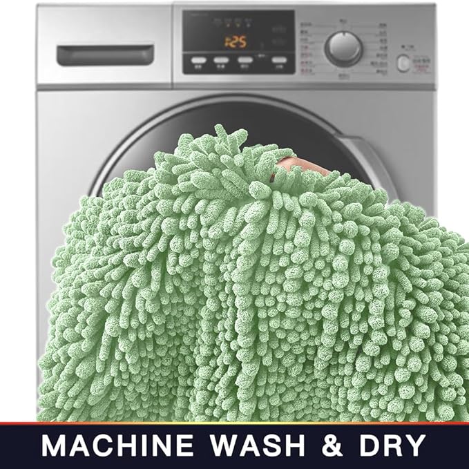 Walensee Large Bathroom Rug Non Slip Bath Mat (72x24 Inch Sage Green) Water Absorbent Super Soft Shaggy Chenille Machine Washable Dry Extra Thick Perfect Absorbant Best Plush Carpet for Shower Floor