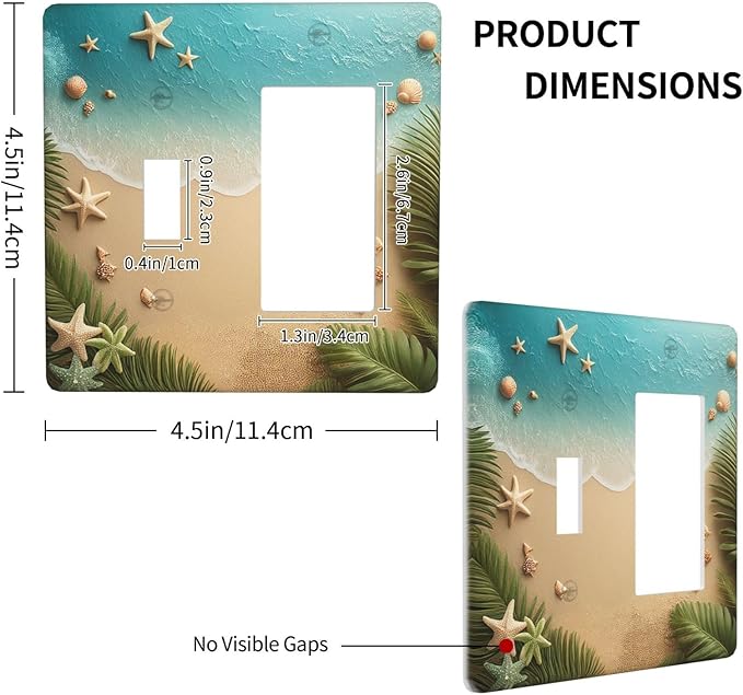 Outlet Covers Summer Beach Themed Starfish Seashells 1 Toggle 1 Rocker Combination Decorative Wall Plate Electrical Switch Plates Light Switch Cover Plate for Bedroom Bathroom Decor