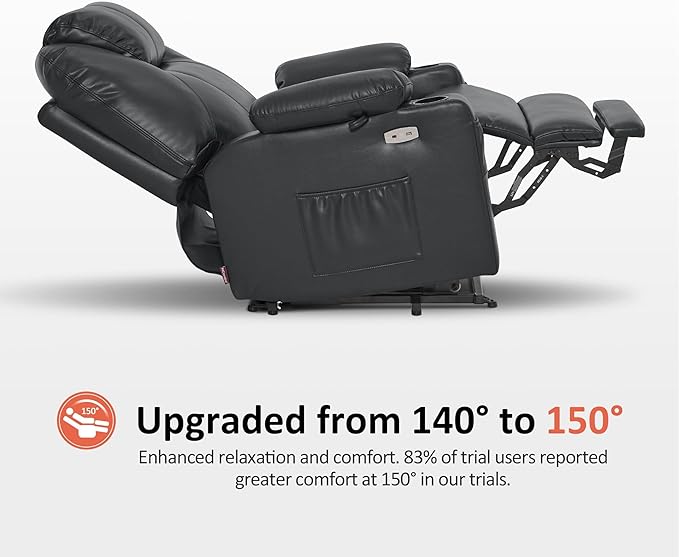 MCombo Oversized Power Lift Recliner Chair for Elderly, Lift Chair with Heat and Massage for Big and Tall, USB&Type C Ports, Cup Holders, Faux Leather R7510 (Black, Large-Wide)