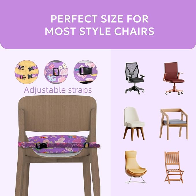 Toddler Booster Seat for Dining Table,Portable Kids Booster Seat - Adjustable, Non-Slip, Lightweight & Easy to Clean (Purple)