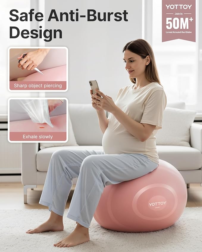 YOTTOY Anti-Burst Exercise Ball for Working Out, Yoga & Pregnancy, Extra Thick Workout Ball for Physical Therapy & Fitness