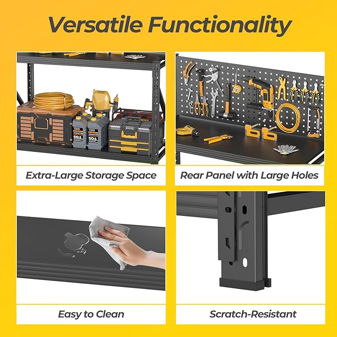 3 Sets Storage Shelves with Pegboard,Heavy Duty Garage Shelving Units and Storage,Metal Shelving Adjustable Shelves,Garage Storage Rack,Industrial Utility Shelf 47.2" H*47.09" W*19" D