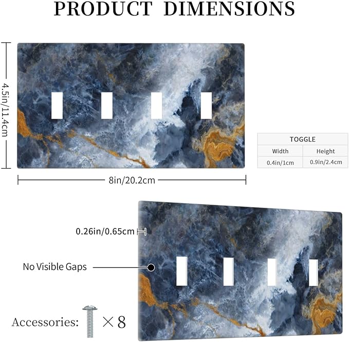 Decorative Switch Plate Covers Gold Dark Blue Gilt Haze Marble 4 Gang Light Switch Cover Plate Quad Toggle Wall Plate Dimmer Faceplate S for Bathroom Decor