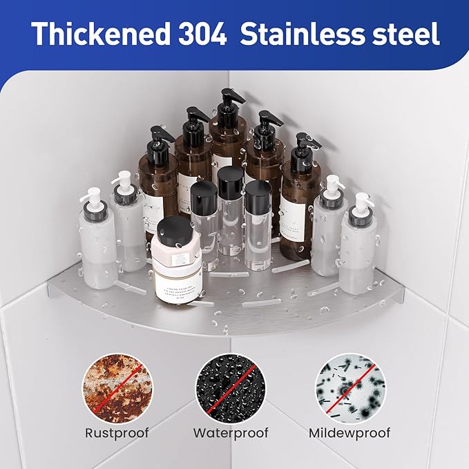 Corner Shower Shelves Load Capacity 40 Lbs 304 Stainless Steel Shelf for Shower Will Not Rust 8in Shower Corner Shelf Brushed Nickel Drilling Installation