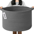 Large Storage Basket with Handle,23.6" x 23.6" x 15.7" Blanket Basket Storage Bins for Organizing,65L Cotton Rope Woven Baskets for Living Room, Nursery ,Bedroom,Dark Gry