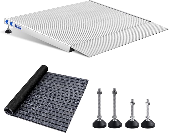 Threshold Ramp for Wheelchairs, 3-5.5" Rise and 24"×36" Platform Aluminum Wheelchair Ramp, Door Threshold Ramps with a Non-Slip Thick Door Mat