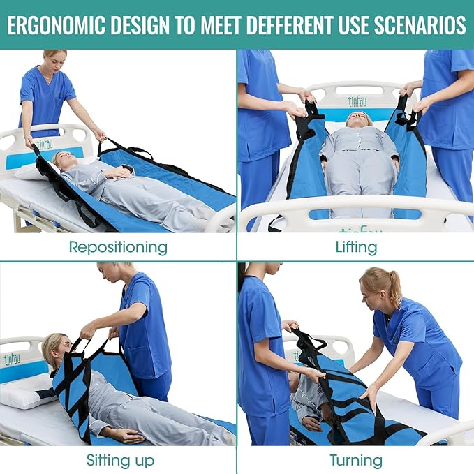 Bed Positioning Pad with Reinforced Handle, 60" X 40" Multipurpose Waterproof Transfer Sheet for Turning, Lifting & Sliding, Reusable Washable Patient Positioning Sheet for Caregiver, Light Blue