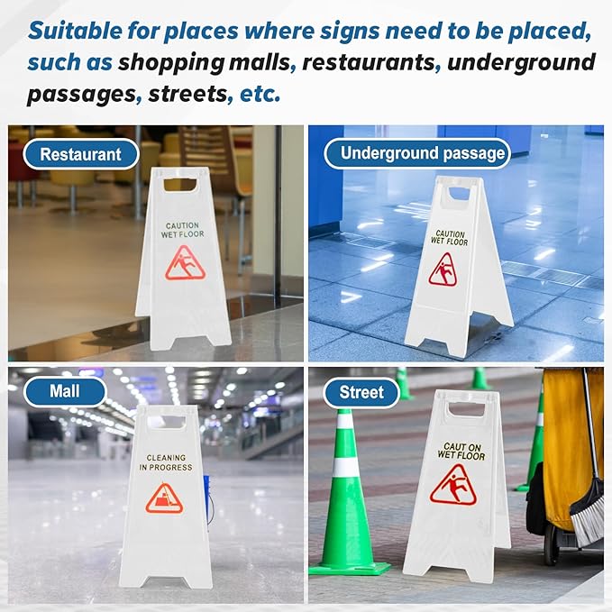 6 Pack 24 Inch Blank Floor Sign White A-frame Foldable Caution Sign Write-On Double Sided Safety Warning for Pool Restaurant Restroom Office