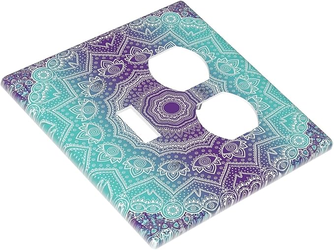 Decorative Light Switch Cover Plate Ombre Modern Mandala Floral Geometric 2 Gang Outlet Covers 1 Toggle 1 Duplex Wall Plate Decorate Electrical Switch Plate Covers for Bedroom Bathroom Decor