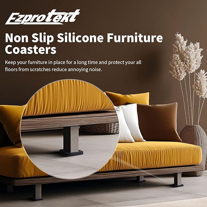 Ezprotekt Non Slip Furniture Pads, 8 Pcs 2.5" Anti Skid Rubber Furniture Caster Cups, Anti-Slip Furniture Coasters for Hardwood Floors, Anti Slide Floor Protectors for Bed Couch Stoppers (Black)