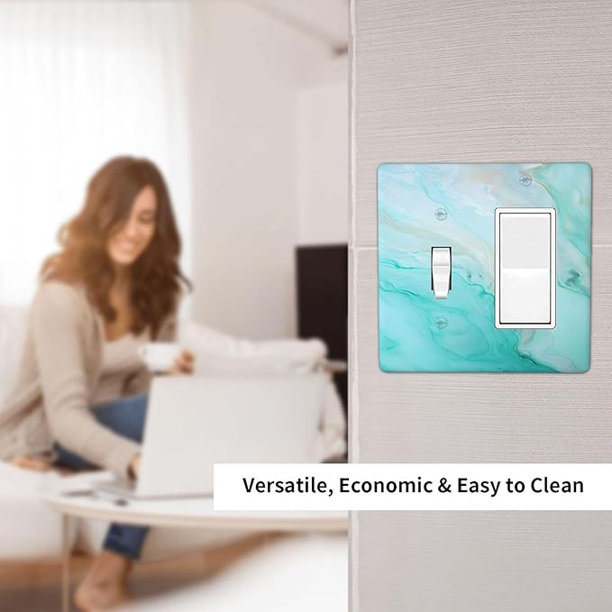 Teal Gold Marbling Turquoise Print Outlet Covers 1 Toggle 1 Rocker Combination Decorative Wall Plate Electrical Switch Plates Light Switch Cover Plate for Bathroom Living Room Home Decor