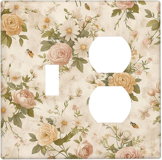 Wallplates Boho Vintage Roses Pink Red Yellow Bouquet Floral 1 Toggle 1 Duplex Switch Plate Electrical GFCI Faceplate Decorative Light Switch Covers for Bedroom living Room Decor