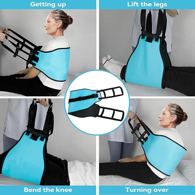 Transfer Sling Gait Belts, Padded Assist Transfer Belts, Heavy Duty Patient Lift Belt, Lifting Aid and Mobility Standing for Disabled, Injured, Seniors - Safely Move from Wheelchair and Bed (Blue-d)