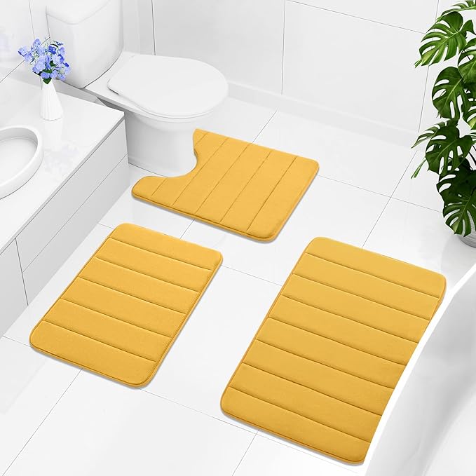 Buganda Memory Foam Bath Mat, 44" x 24", Ultra Soft and Non-Slip Bathroom Rugs, Water Absorbent and Machine Washable Bath Rug Runner for Bathroom, Shower, and Tub, Yellow