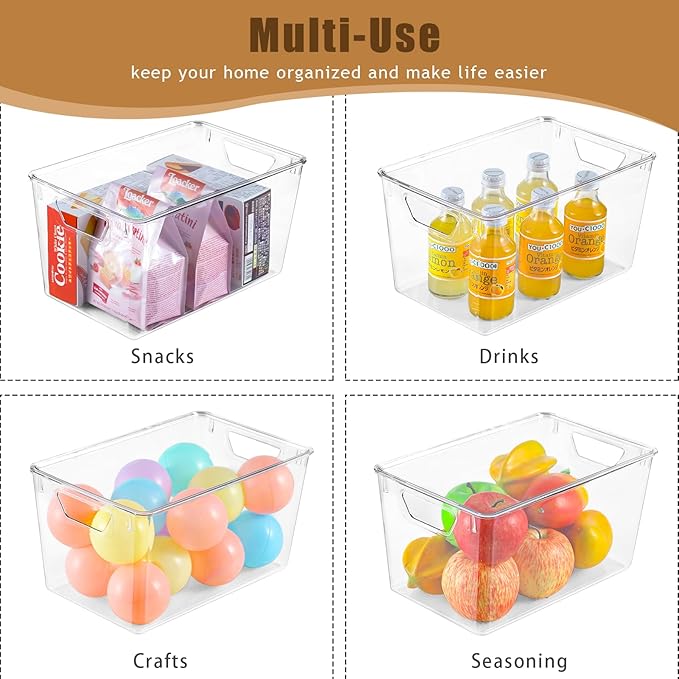 6 Pack Clear Storage Bins with Lids, 7 Quart Stackable Storage Boxes for Storage and Organization, Plastic Storage Containers with Lids, Plastic Bins with Handles for Office, Bedroom, Study Room