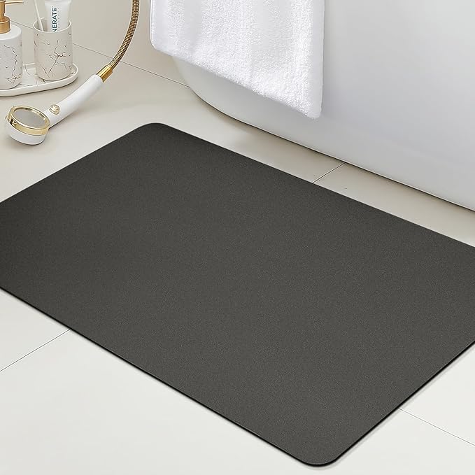 Ultra Thin Bath Mat, Upgrade Backing Non Slip Thin Bath Mats Fit Under Door, Quick Dry Ultra Absorbent Bathroom Rugs, Machine Washable Bath Rugs for Bathroom, Bathtub, Charcoal Gray/Solid/32"x20"