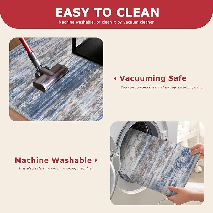 KOZYFLY Small Area Rug 2x3 Rug Entryway Rugs Modern Abstract Indoor Non-Slip Machine Washable Rug, Dining Room Rug with Soft Low Pile for Living Room Bath Office Small Carpet Floor Mats Blue Rust
