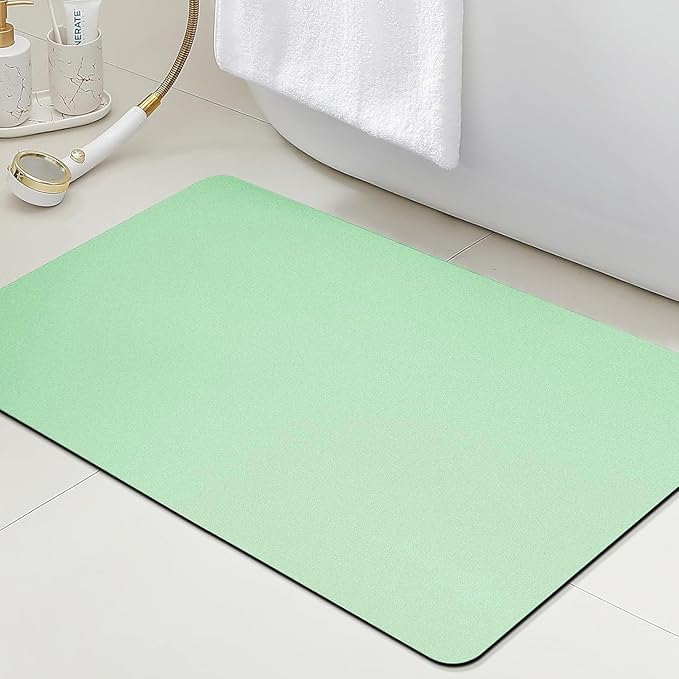 Ultra Thin Bath Mat, Upgrade Backing Non Slip Thin Bath Mats Fit Under Door, Quick Dry Ultra Absorbent Bathroom Rugs, Machine Washable Bath Rugs for Bathroom, Bathtub, Light Green/Solid/32"x20"