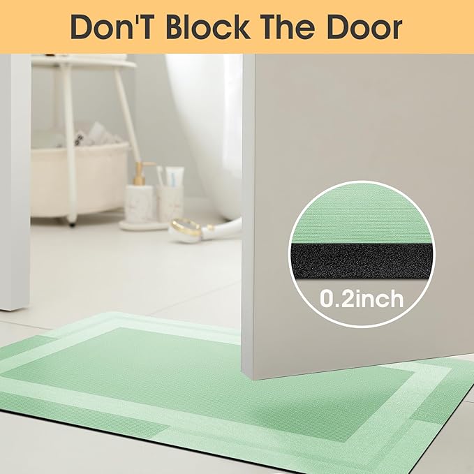 Ultra Thin Bath Mat, Upgrade Backing Non Slip Thin Bath Mats Fit Under Door, Quick Dry Ultra Absorbent Bathroom Rugs, Machine Washable Bath Rugs for Bathroom, Sage Green/Bordered/24"x17"+48"x20"