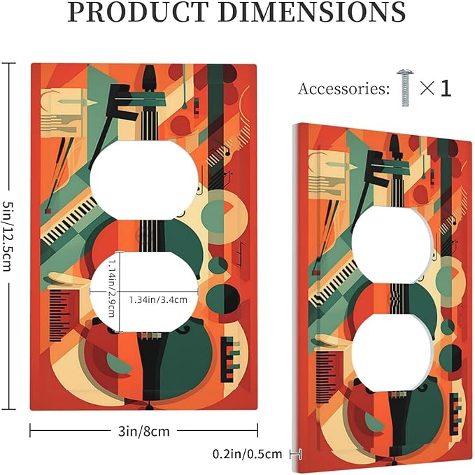 Outlet Covers Violin Abstract Jazz Colorful Painting 1 Gang Duplex Wall Plate Decorative Switch Plates Electrical Receptacle Faceplate Light Switch Cover for living Room Office Decor