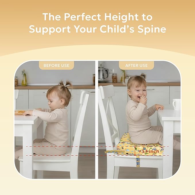 Toddler Booster Seat for Dining Table,Portable Kids Booster Seat - Adjustable, Non-Slip, Lightweight & Easy to Clean (Yellow)
