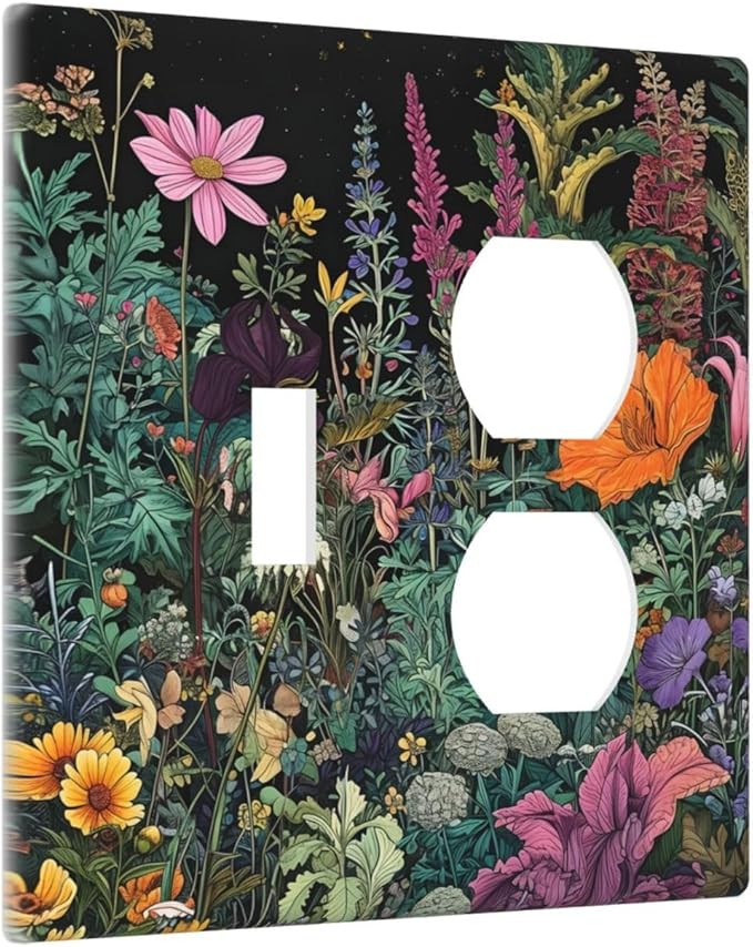 Decorative Outlet Covers Colorful Floral Dark Sky Wildflower Plants 2 Gang Duplex Light Switch Cover Plate Gfci Wall Plate Plug Switch Plate Covers for Bathroom Decor