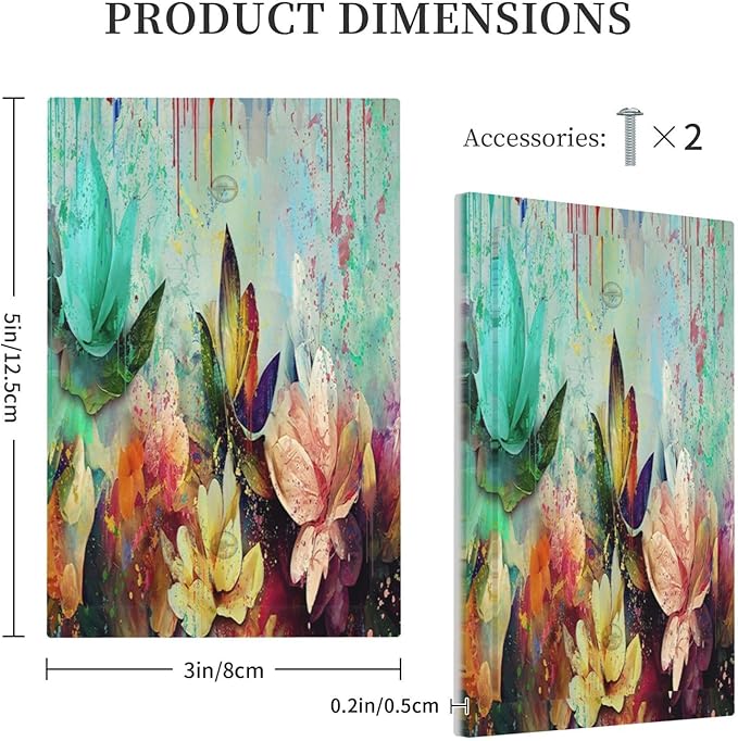 Light Switch Cover Plate Watercolor Flower Colorful Floral Wall Plates 1-Gang No Blank Device Electrical Outlet Covers Switchplate Receptacle Faceplate for Bathroom Bedroom Decor