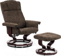 MCombo Manual Swivel Recliner with Ottoman, Chair Ottoman Set for RV Small Spaces, Living Room, Bedroom, Office 9019 4919 (Textile, Dark Brown)